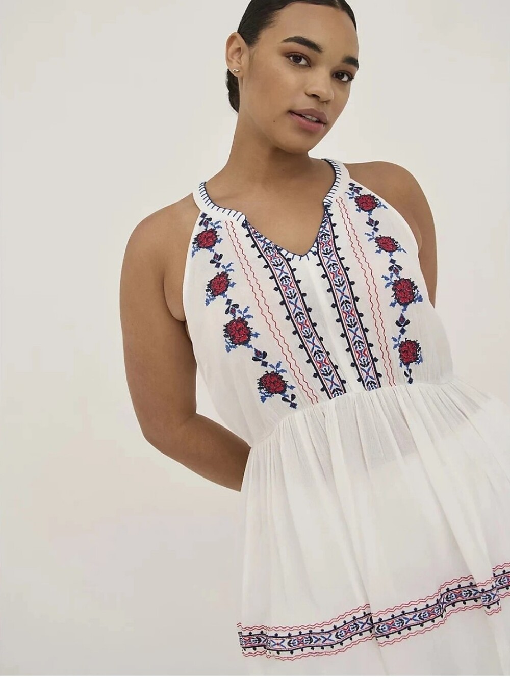 Torrid Embroidered Babydoll Tank Top White Boho Blouse Womens size 4X